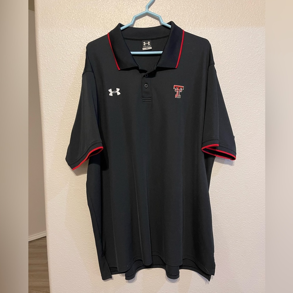 Under Armour Black Polo with Red Trim and Texas Tech Logo